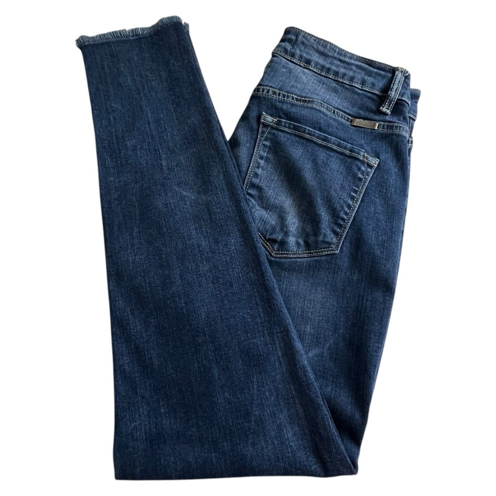 KanCan Womens 9/28 Dark Wash Button Fly High Rise Fringe Hem Stretch Skinny Jean